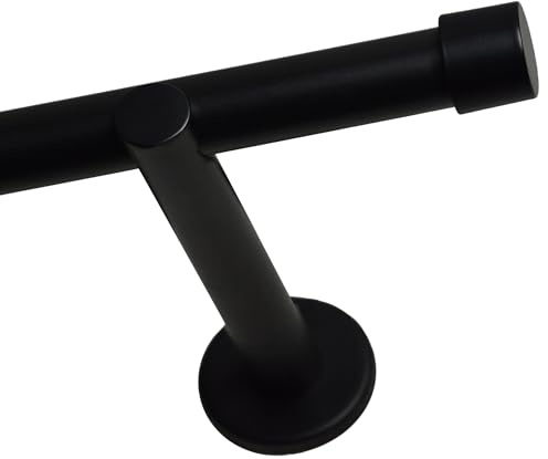 Voppi Einzelne Gardinenstange schwarz mit Endkappen 140cm 19mm Wand befestigend Stahl kurz für Gardinenstangen Vorhang modern elegant