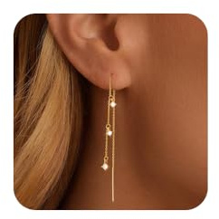 FDEETY Ohrringe für Damen 14K Messing Elegante Lange Quasten Modische mit Ketten Ohrstecker ideal Partys Hochzeiten und Besondere Anlässe