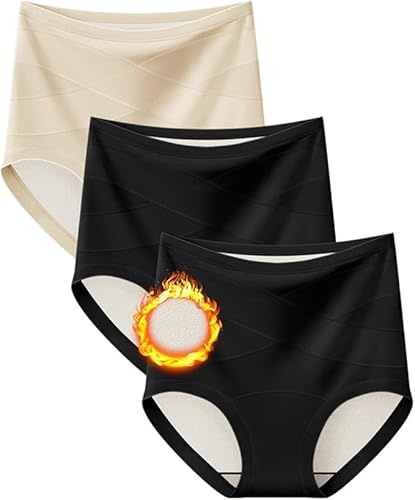 Ladies Cotton High Waist Knickers, Fleece Lined Thermals for Women Cotton Underwear High Waist Briefs (UK, Alpha, XL, Regular, Regular, Set B)