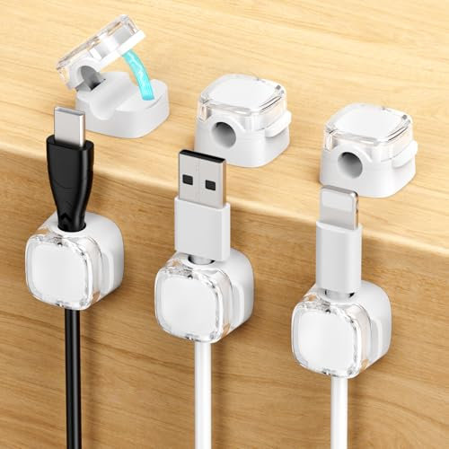 COCOMAX 6 Stück Kabelhalter Selbstklebend Kabelclips,Stark Haftende Kabelhalter Magnetisch Kabel Organizer Clips, große Blende Kabelmanagement für Schreibtisch/Nachttisch/USB Cable Holder-Transparente