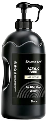 Shuttle Art Acrylfarbe Schwarz 2040ml, schwarze Acrylfarben Set in Pumpflasche mit Deckel, wasserfeste Acrylic Paint Set, schwarze Acryl Farben für Leinwand, Künstler, Holzfarbe, Wandfarbe schwarz
