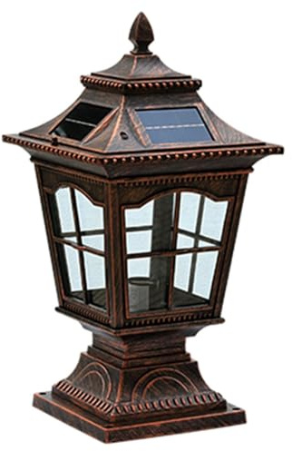 Xinmeiyue Victorian Solar Post Lights - Solar Powered Outdoor Column Lanterns for Garden & Patio, Waterproof Decorative Pillar Lights in Rust Bronze(Bronze,46cm)