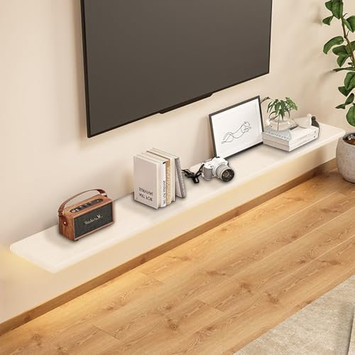 Meuble TV flottant en bois massif avec lumières LED pour salon moderne