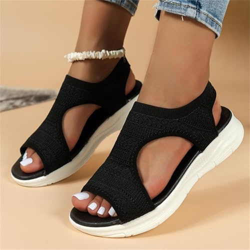 Sandales Orthopédiques Femme d'Été - Platform Bout Ouvert Tricot Respirante de Plage Leger Confortable pour Pied Large