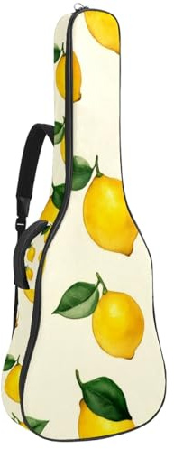 KengjuTesu 43 Zoll Akustikgitarre Softcase mit Rucksackgurt und 2 Taschen Zitronenhintergrund, ohne Polsterung, Rucksack Wasserdicht Oxford Tuch Bassgitarre Gigbag für Konzertgitarre, Mehrfarbig 1