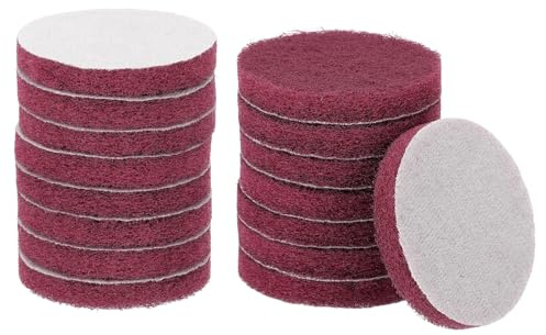 sourcing map 16pcs Scrubber Scouring Pads 400 Grits 3 Inch Drill Power Brush Hoop and Loop Surface Conditioning Disc Drill Scuffing Disc Scrub Pads for Home Kitchen Cleaning, Red