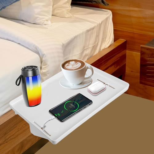 Nachttisch Regal, bettablage zum einhängen, nachttisch tablett Bett, Nachttischablage für Etagenbett und Obere Etagenbett, Tablett Nachttischregal Regal für Bett mit Kabelführung, Clip On