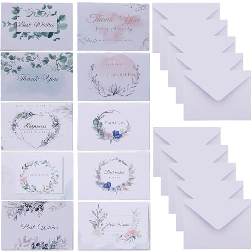 10 Pcs Carte de Voeux, Carte Merci avec Enveloppe Vierges, Carte Remerciement, Carte Postale Décorée, Invitation Vides, pour Noël, Anniversaire, Saint-Valentin Maitresse (9.3 x 7mm)