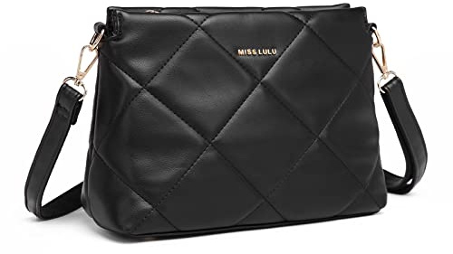 Miss Lulu Petit Sac à Main Bandoulière Fille en Cuir Synthétique - Texture Tressée en V avec Pompon - Imperméable Sac Porté Épaule, Cadeau pour Noël et Fêtes