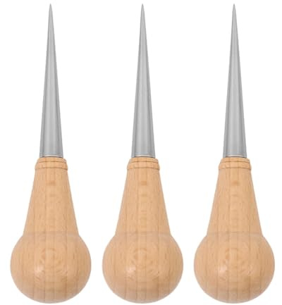 Jiuvaso 3 Pezzi Punteruolo con Manico in Legno, Leggero, Multiuso, per Cucire la Pelle, per scucire la Pelle