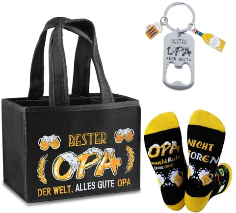 Belillpipi Opa Geschenk Bier, Lustige Vatertagsgeschenk für Opa, Geschenk für Opa Geburtstag Vatertag, Männerhandtasche Bier mit Bier Socken und Schlüsselanhänger