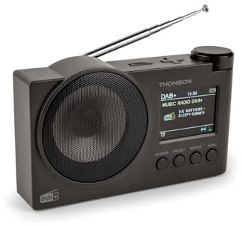Radio Dab+, radio FM, 60 estaciones preestablecidas posibles, recargable o CA, reloj despertador, altavoz Bluetooth Thomson RT400DABBTBK (negro), cable de carga USB C