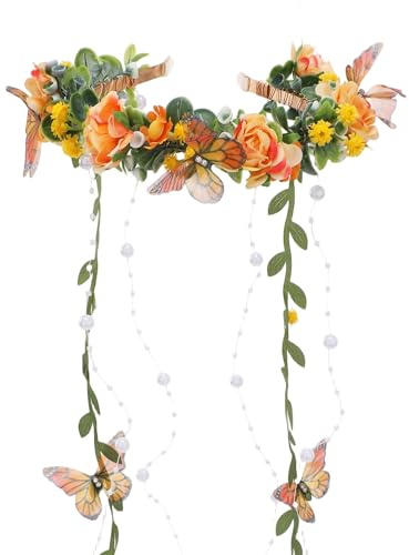 PartyforU Blumenkronen Schmetterling Haarreif Elfen Waldelfen Kopfschmuck Krone Feen Kostüm Damen für Renaissance