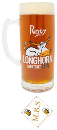 Longhorn Unfiltered IPA Glass Beer Tankard, Heavy Pint Glass Plus Midlands Bar Suppliers Thin Bar Coaster