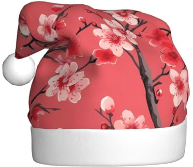 HJFCZH Sombrero de Navidad con estampado de flor de cerezo rojo para adultos, adecuado para Halloween, Navidad y Año Nuevo