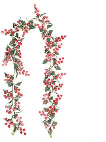 Weihnachtsgirlande, künstliche Stechpalme, Efeu-Rebe mit roten Beeren für Laubblätter, Weihnachtsdekoration (Nr. 73)