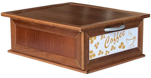 PARAMAISON Portacialde in Legno | Cassetto Porta Capsule per Nespresso, Dolce Gusto o Lavazza | Organizer per Caffè, Tè e Tisane | Design Chicchi Caffè Noce