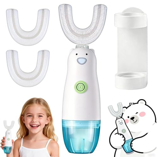 Brosse à dents électrique pour enfants, portable, 360 U, avec porte-brosse à dents et 2 têtes de brosse, 100 % étanche, sonique, 6 vitesses, idéale pour les enfants de 2 à 7 ans