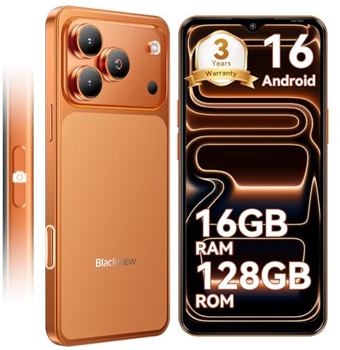 Blackview WAVE 7C 4G SIM-Free & Unlocked Smartphone, Android 16, 4GB RAM + 128GB Storage, 6.56 HD+ Display, 32MP Camera, 5000mAh Battery, Dual SIM, IP54, Orange, 3-Year Warranty