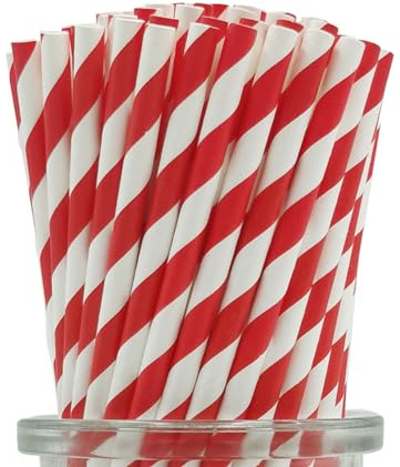 Rojas y Blancas Pajitas de Papel a Rayas, 19,7 cm Biodegradables Pajitas Desechables para Cócteles, Vacaciones, Fiestas de Navidad (100 Unidades, Color Rojo/Blanco)
