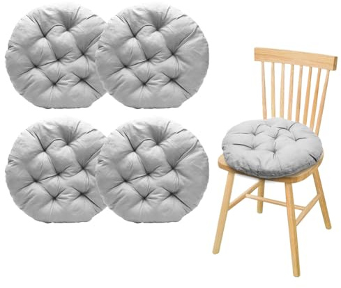 XUTUUDID 4er Set Stuhlkissen Rund 40x40x3cm, Bodenkissen Rund, Stuhlauflage für Indoor & Outdoor – Stuhlauflage für Esszimmer, Wohnzimmer, Büro und Garten (Hellgrau)