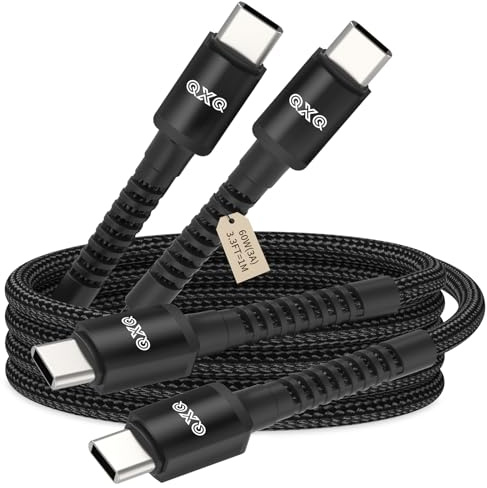 QXQ Cavo USB C 60W PD. 1m Nero, Set 2 Pezzi, Cable Type C Ricarica Rapida per iPhone 17 Pro Max Air/16/15, iPad Pro Air 2024, Galaxy S25/S24/S21 Ultra, Pixel 10/9, Switch PS5