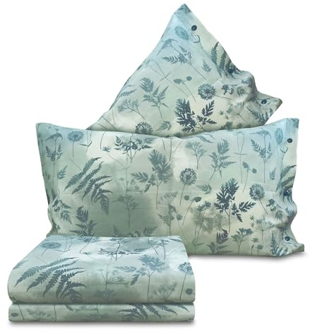 Completo Lenzuola TARASSACO fiorato fiori soffioni Azzurro estate 100% cotone Made in Italy - Letto Misura 2 Piazze