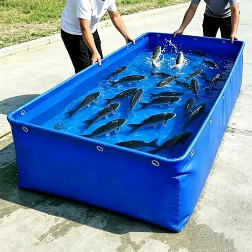 Yopappol Serbatoio per Acquario Koi in PVC, Piscina per Pesci in Tela Pieghevole per Interni/Esterni, Laghetto per Koi Impermeabile Addensato Fuori Terra con Valvola di Scarico(3x3x1.0m)