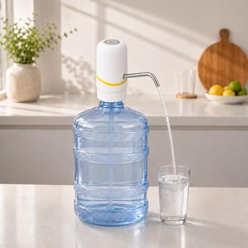 Dispensador de Agua para Garrafas 5L-20L, Bomba de Agua Eléctrica Automática USB-C Recargable, Adaptador Universal, Tubo de Acero Inoxidable, Compatible con la Mayoría de Bidones (Blanco)