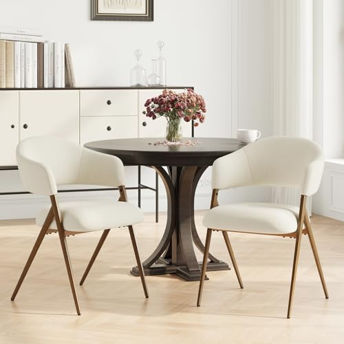 MALOL 2er Set Esszimmerstühle, Mid-Century Modern Stil, mit Eisenbeinen, offener Rückenlehne und gepolstertem Sitz, für Wohnzimmer, Schlafzimmer, Restaurant, Café, Beige