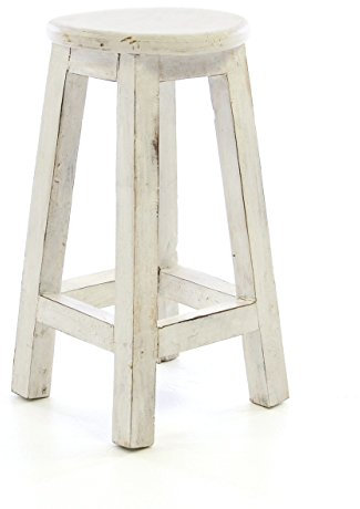 Divero Rustikaler Hocker SALOU aus Holz im Vintage-Look –Farbe: weiß