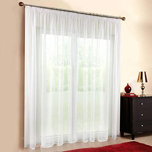 Mass-Gardinen-Shop Maßgeschneiderte weiße Voile Store Gardine, Vorhang nach Maß, inklusive Blei und Kräuselband (Universalband), Höhe 90 – 295 cm(90cm Höhe x 150 cm Breite)
