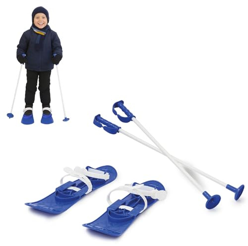 Jamara 460382 Snow Play Funny Carve 1ère étape 42cm bleu - construction aérodynamique, bâtons de ski 60 cm, boucles de fixation sûres / réglables tailles (23 - 28), bâtons de ski 60 cm, rainures antidérapantes