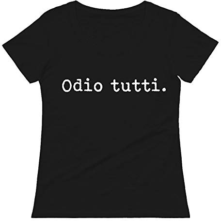 bubbleshirt T-Shirt Divertente Donna con Frasi Iconiche - Maglietta Humor 100% Cotone - Idea Regalo Amica: Odio Tutti - Manica Corta Nera, Taglie S-XL