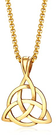 PJ JEWELLERY Edelstahl Irish Celtic Triquetra Triangle Trinity Knot Anhänger Halsketten für Männer Viel Glück Infinity Celtic Triangle Knoten Anhänger Schmuck für Frau Freundin, 24 Rolo Kette