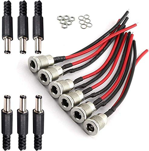 RUNCCI-YUN 5,5 x 2,1 mm 10 A DC Power Jack Socket with Mount Connector Adapter, Female Panel Mount Socket with Cable & Barrel Jack Plug
