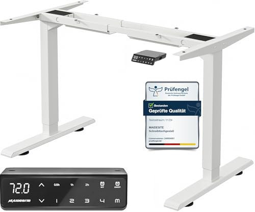 MAIDeSITe höhenverstellbarer elektrisher Schreibtisch mit 2 starken Motoren, höhenverstellbares tischgestell 2 teiligen Beinen sowie auch 4 Memory-Steuerung und Kollisionschutz Funktion(Weiß)