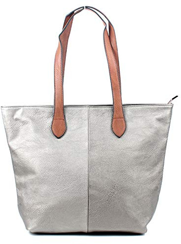 AOSSTA Damen Tragetasche, Designer-Handtasche, tägliche Damen-Schultertaschen, leichte Einkaufstasche, silber, One Size