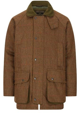 WALKER AND HAWKES - Herr grön salvia hållbar Derby Tweed Barlaston jakt skytte vattentät jacka, Brun tweed, XS