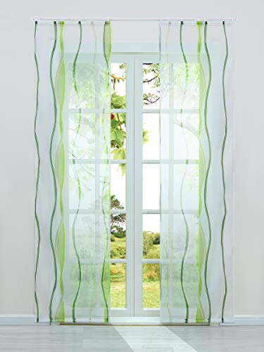 HeichkelL 2 Stück Voile Bedruckte Schiebegardine »Perlendruck« Halbtransparenter Flächenvorhang Hochwertiger Schiebevorhang mit Klettband und Beschwerungsstangen Grün BreitexHöhe 57x145 cm