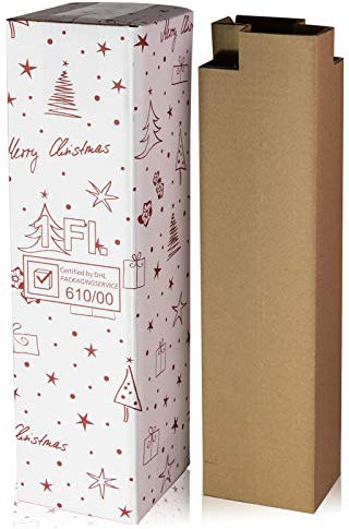 Set Wein Flaschen Versandkarton Weihnachtsmotiv incl. Einlage, DHL zertifiziert (Weiß/Rot, 10x 1er)