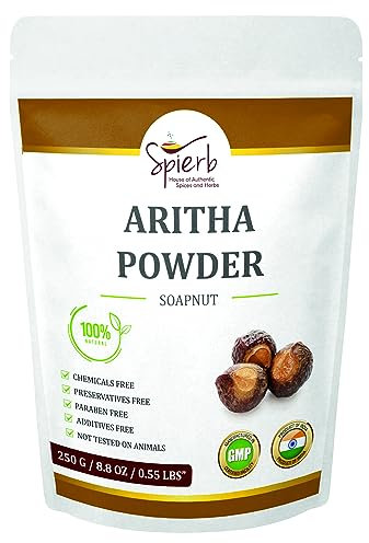 Spierb Aritha polvere 250 gm – 100% naturale Reetha sapone dado (Sapindus Mukorossi) powder ayurvedica per capelli lisci e setosi – Ritha per shampoo e balsamo fai da te – Pure Areetha from India