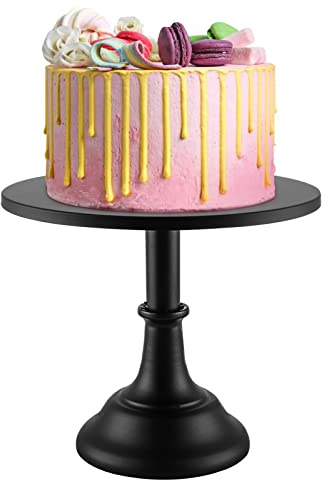 Holdfiturn Cake Stand 10 Inch Round Cake Plate Pedestal Modern Dessert Display Cup Cake Display Stand with Pedestal for Party Wedding Birthday Party (Black)