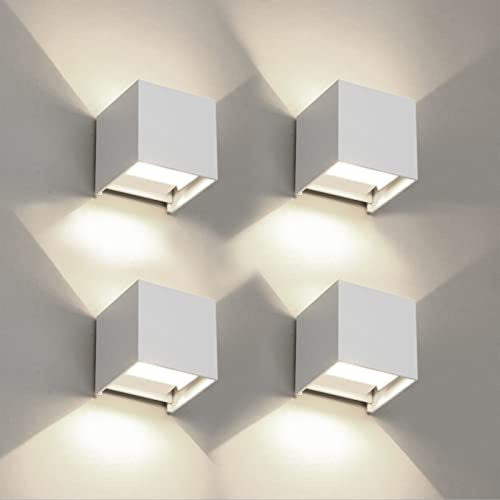 4 Stücke Wandleuchte aussen/Innen Wandlampe LED Außenwandleuchten IP65 Wasserdichte Moderne Weiß 6W 4000K Natürliches Licht Wandleuchte Quadrat Aluminium Strahlwinkel Einstellbar für Garten Wohnzimmer