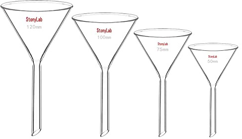 stonylab Glastrichter Set, 4-teiliges Dickwandiges Borosilikatglas, Kurze Stieltrichter Fülltrichter 50 mm/75 mm/100 mm/120 mm Durchmesser