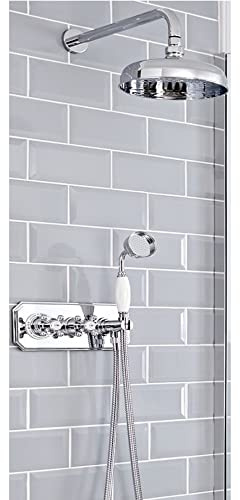 MILANO Thermostatic Mixer Valve 150mm Shower Head Handset Chrome White