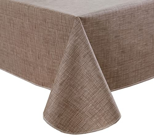 LIBERECOO Vinyl Tablecloth with Flannel Backing, Flaxen, Waterproof, Stain-Resistant, Easy-Clean Table Cover for Dining, Kitchen, and Outdoor Use, 60 x 120 Rectangle