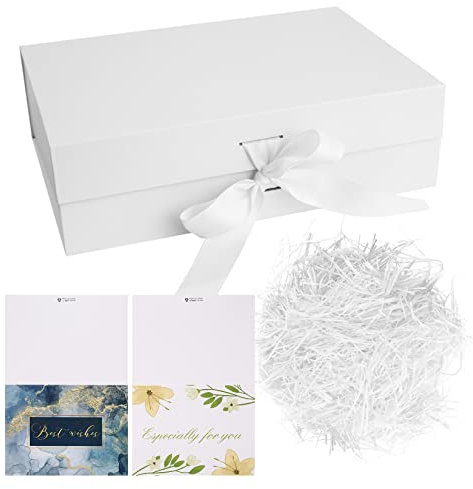 Weiß Geschenkbox mit Schleife, magnetische Geschenkkarton mit Deckel, Geschenk Verpackungsbox, Dekorative Box, Geschenkschachtel für Geschenke, mit zerkleinertem Papier, Karten