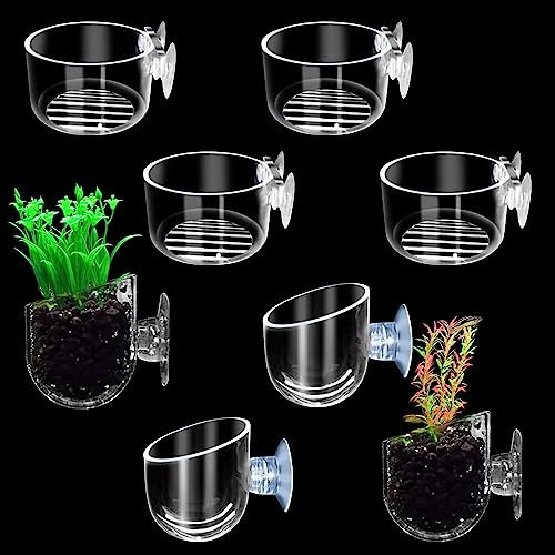 Pizsieat 8 Stück Aquarium Pflanzenhalter Mit Saugnap, Transparent Wasserpflanzen Topf Glas für Landschaft Mini Fish Tank Decoration