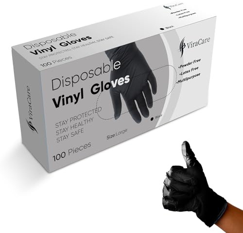 300 x Black Disposable Gloves | Vinyl Gloves Disposable | Latex free Gloves | Powder Free Gloves | Black Gloves Disposable | Strong And Non-Sterile | (Large, 3 Packs of 100)